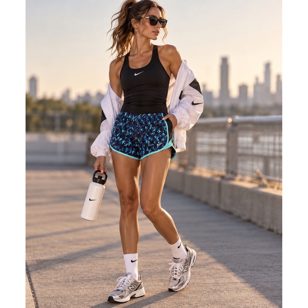 Nike Dri-FIT Tempo Running Shorts Women M Blue Teal Y2K Retro Athletic Gym